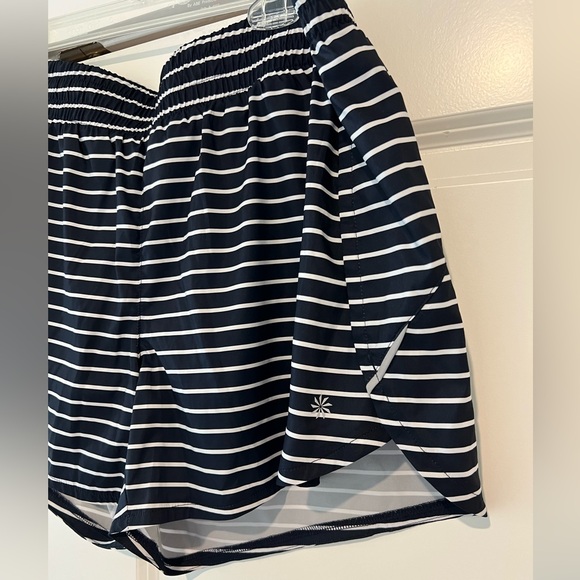 Athleta Racer Navy/White Striped Running Shorts - Picture 2 of 10